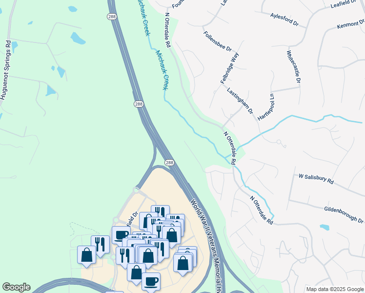 map of restaurants, bars, coffee shops, grocery stores, and more near 15055 St Ives Drive in Midlothian
