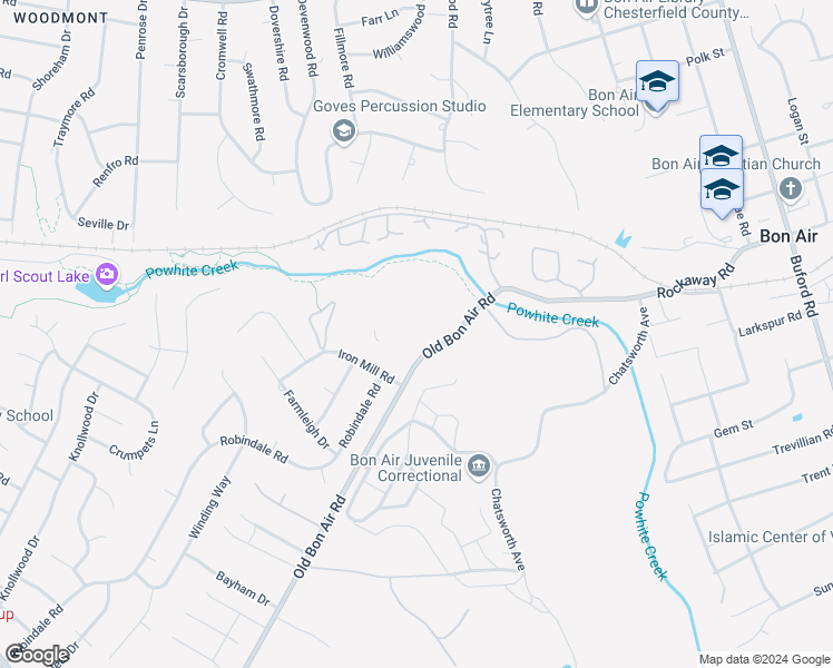 map of restaurants, bars, coffee shops, grocery stores, and more near 2026 Timbers Hill Road in Bon Air