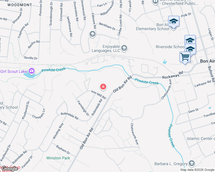 map of restaurants, bars, coffee shops, grocery stores, and more near 2024 Timbers Hill Road in Bon Air