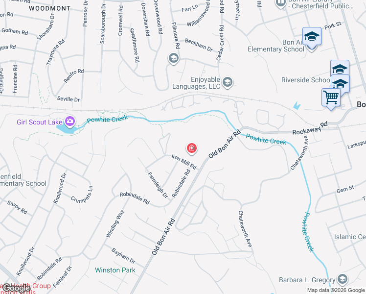 map of restaurants, bars, coffee shops, grocery stores, and more near 10182 Iron Mill Road in Richmond