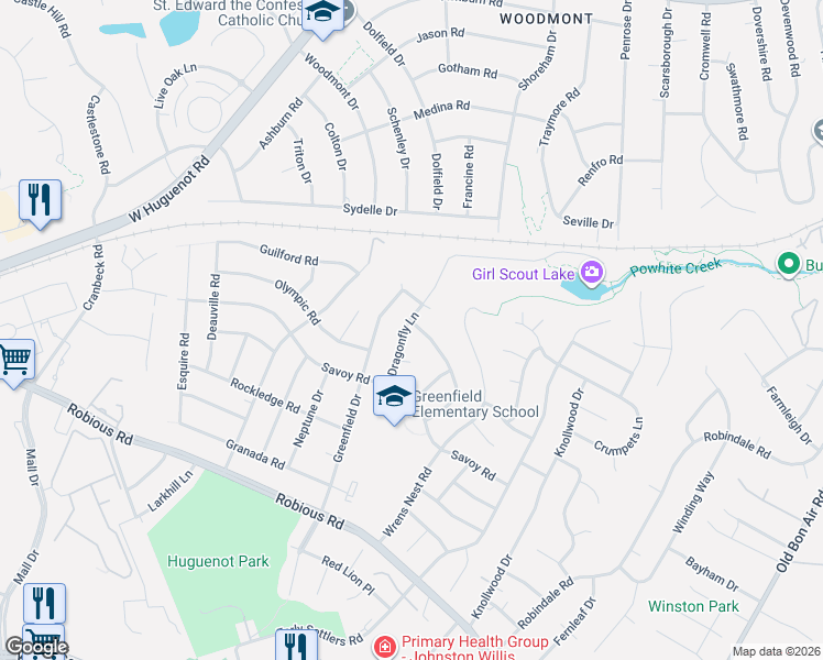 map of restaurants, bars, coffee shops, grocery stores, and more near 10703 Milbrook Court in Richmond