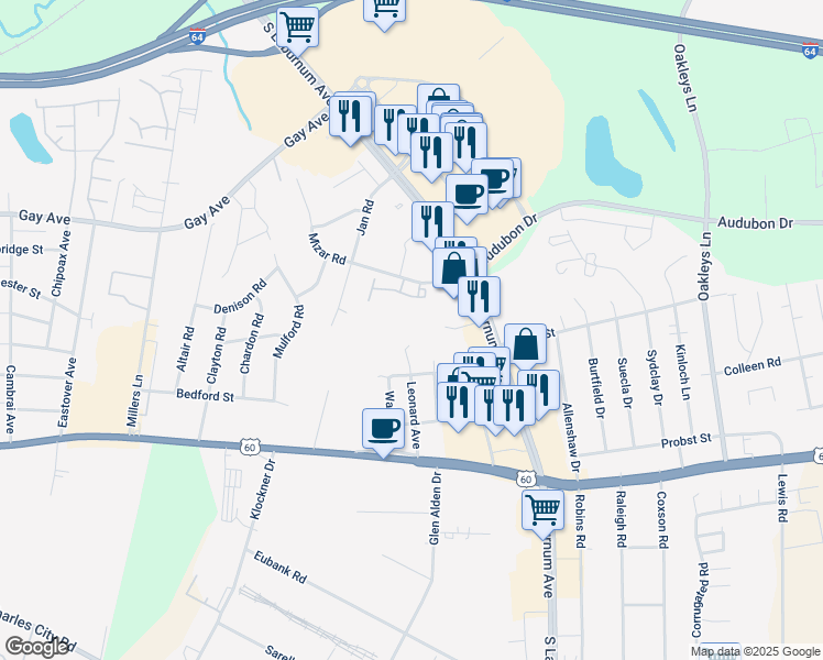 map of restaurants, bars, coffee shops, grocery stores, and more near 4716 Mapp Avenue in Richmond