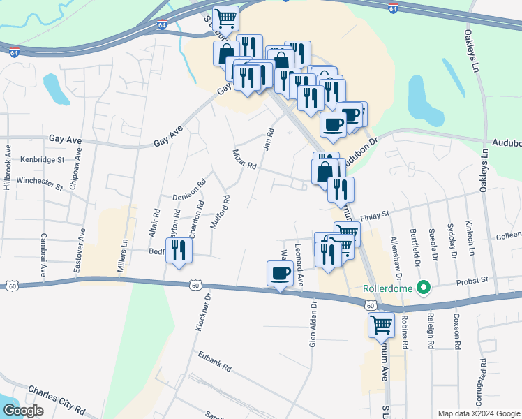map of restaurants, bars, coffee shops, grocery stores, and more near 4812 Stonewall Avenue in Richmond