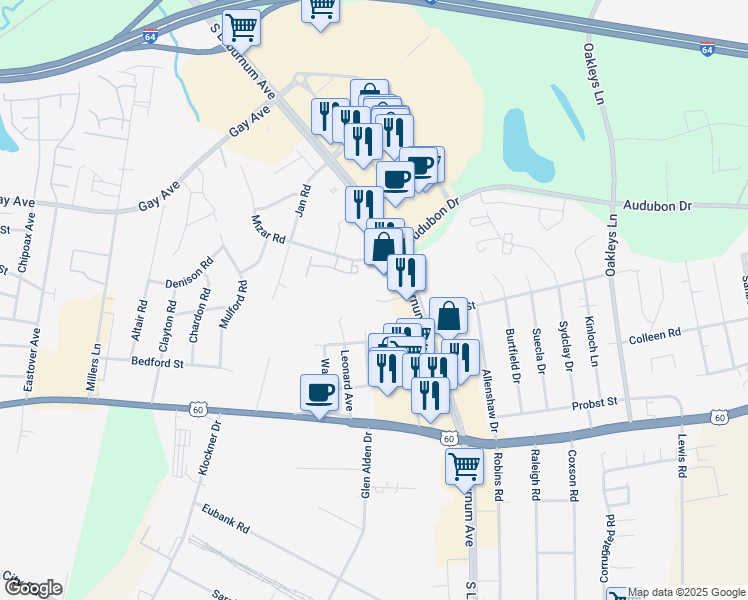 map of restaurants, bars, coffee shops, grocery stores, and more near 4711 Summerest Avenue in Richmond