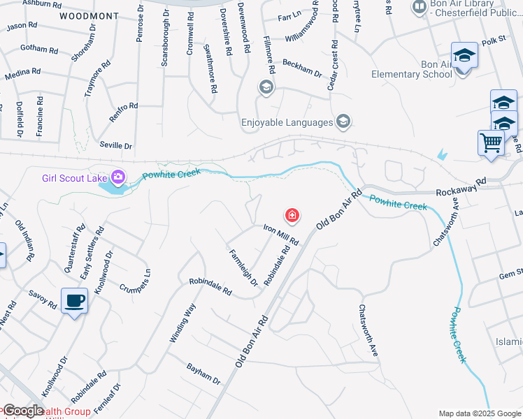 map of restaurants, bars, coffee shops, grocery stores, and more near 10230 Iron Mill Road in Richmond