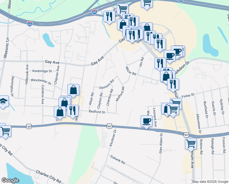 map of restaurants, bars, coffee shops, grocery stores, and more near 4807 Chardon Road in Richmond