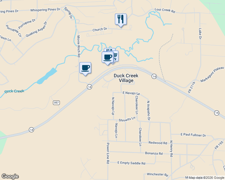 map of restaurants, bars, coffee shops, grocery stores, and more near 835 East Navajo Lane in Duck Creek Village