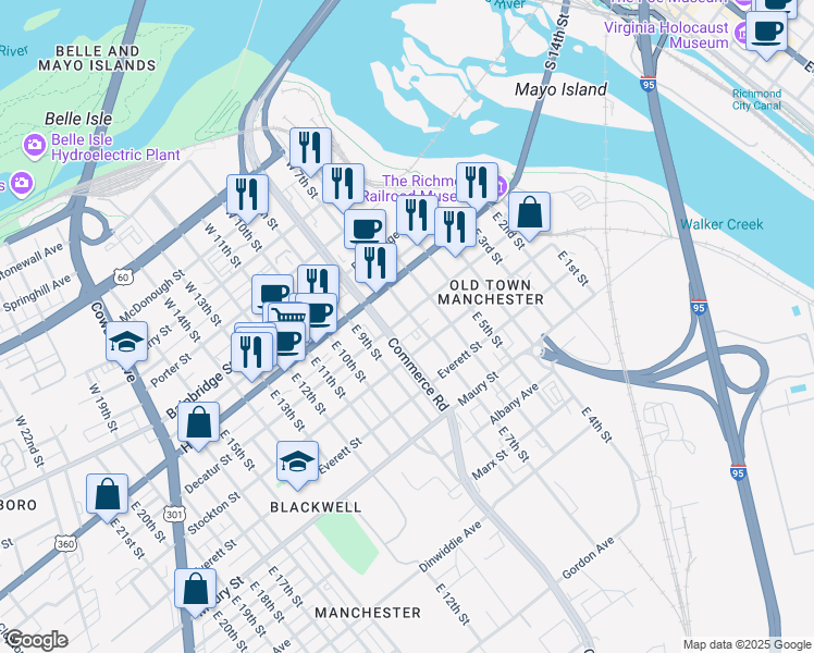 map of restaurants, bars, coffee shops, grocery stores, and more near 618 Decatur Street in Richmond