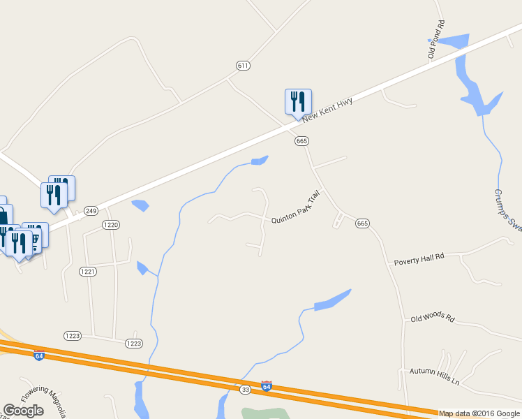 map of restaurants, bars, coffee shops, grocery stores, and more near 3150 Quinton Park Trail in Quinton