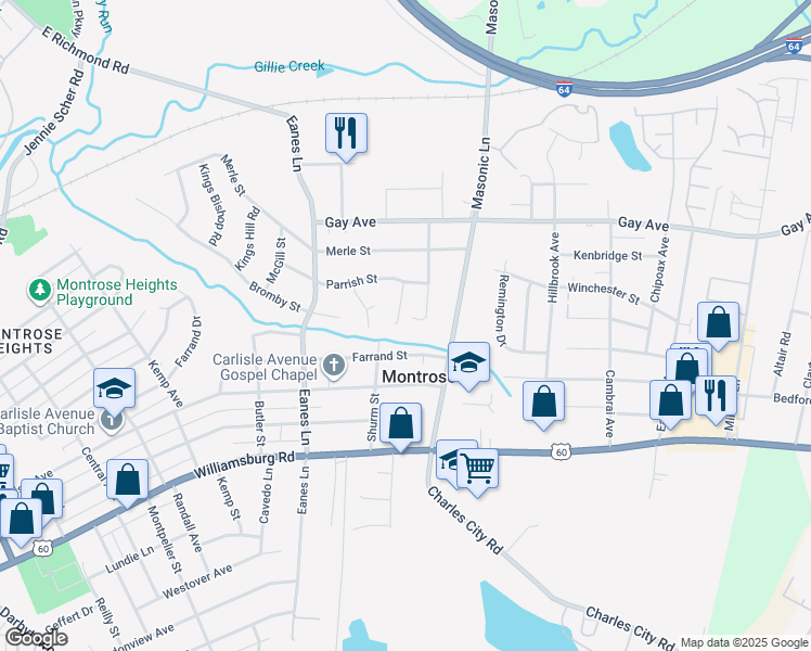 map of restaurants, bars, coffee shops, grocery stores, and more near 4625 Raspberry Patch Lane in Henrico