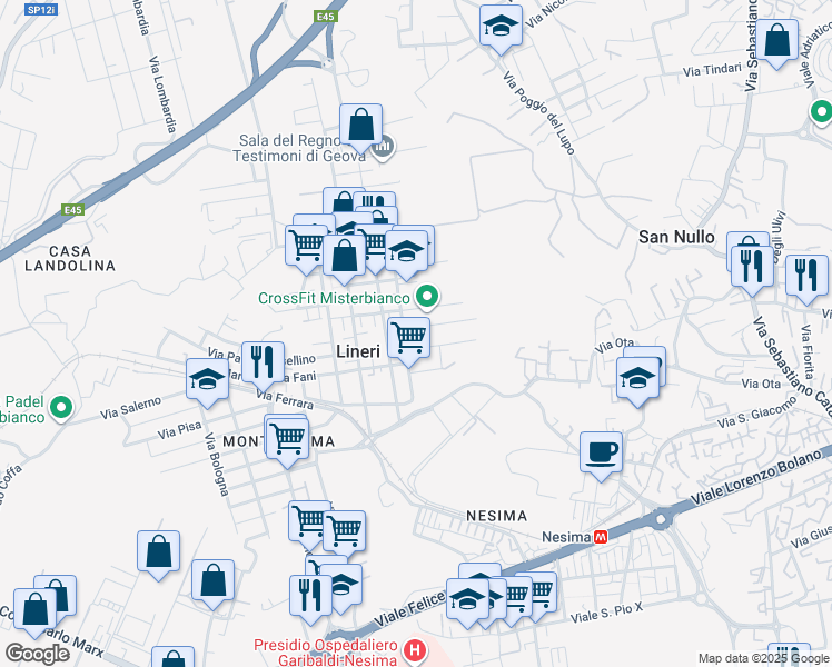 map of restaurants, bars, coffee shops, grocery stores, and more near 4 Via Partigiani D'Italia in Lineri