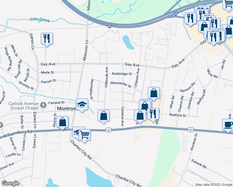 map of restaurants, bars, coffee shops, grocery stores, and more near 3107 Denver Street in Richmond