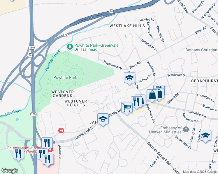 map of restaurants, bars, coffee shops, grocery stores, and more near 1500 German School Road in Richmond