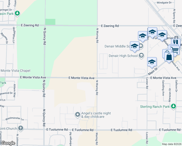 map of restaurants, bars, coffee shops, grocery stores, and more near 3113 East Monte Vista Avenue in Denair
