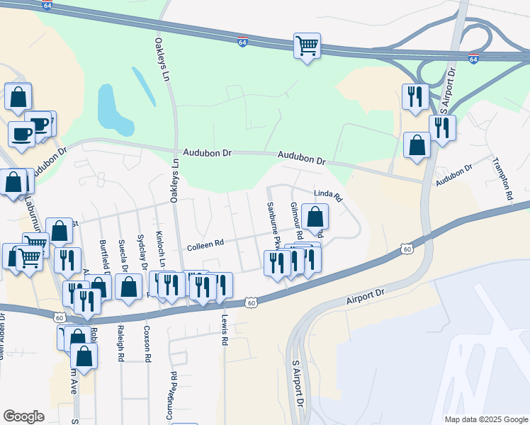 map of restaurants, bars, coffee shops, grocery stores, and more near 4809 Sanburne Parkway in Sandston