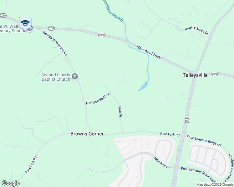 map of restaurants, bars, coffee shops, grocery stores, and more near 7031 Harrison Bluff Lane in New Kent