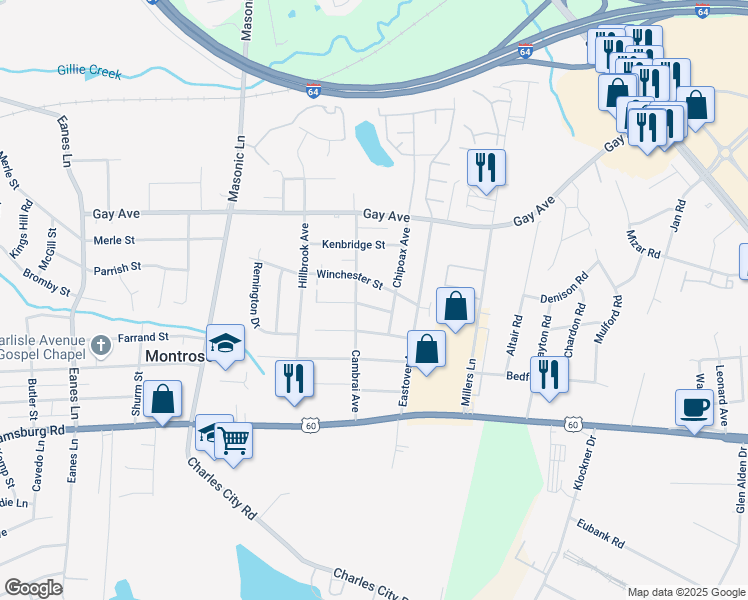 map of restaurants, bars, coffee shops, grocery stores, and more near 3204 Denver Street in Richmond