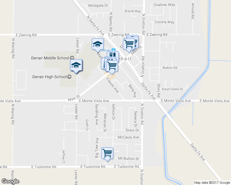 map of restaurants, bars, coffee shops, grocery stores, and more near 3307 Fresno Avenue in Denair