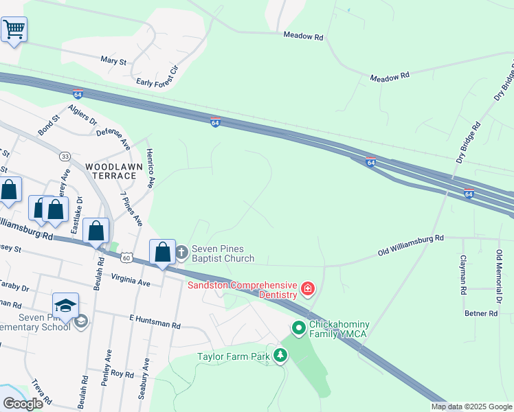 map of restaurants, bars, coffee shops, grocery stores, and more near 901 Scotch Pine Court in Sandston