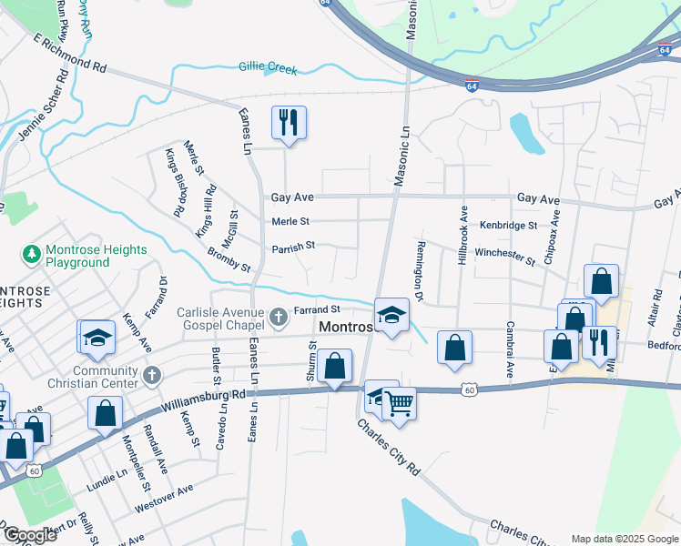 map of restaurants, bars, coffee shops, grocery stores, and more near 4617 Raspberry Patch Lane in Henrico