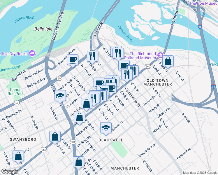 map of restaurants, bars, coffee shops, grocery stores, and more near 1000 Bainbridge Street in Richmond