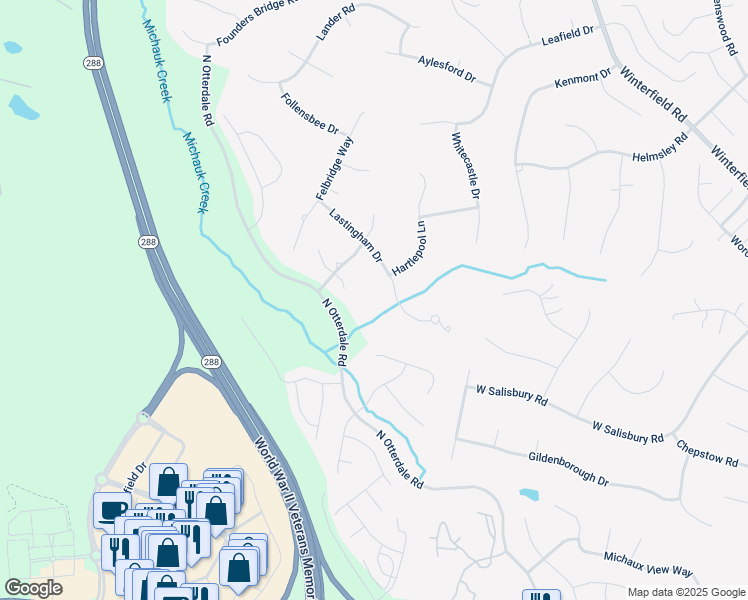 map of restaurants, bars, coffee shops, grocery stores, and more near 2242 Lastingham Drive in Midlothian