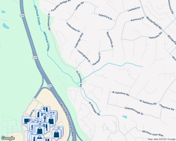 map of restaurants, bars, coffee shops, grocery stores, and more near 2242 Lastingham Drive in Midlothian