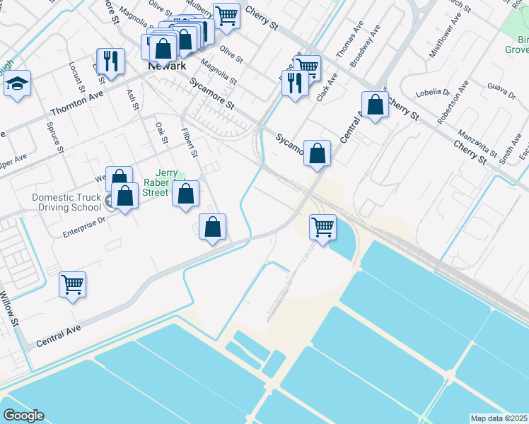 map of restaurants, bars, coffee shops, grocery stores, and more near 7091 Central Avenue in Newark