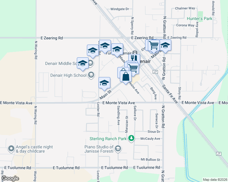 map of restaurants, bars, coffee shops, grocery stores, and more near 4109 Valkommen Drive in Denair