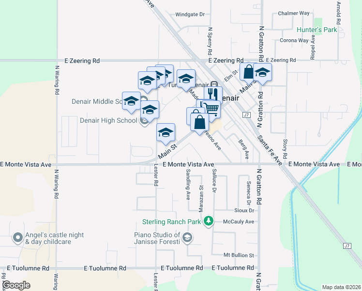 map of restaurants, bars, coffee shops, grocery stores, and more near 4109 Valkommen Drive in Denair