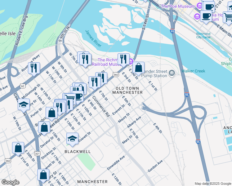 map of restaurants, bars, coffee shops, grocery stores, and more near 501 Stockton Street in Richmond