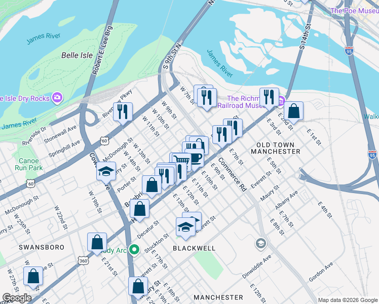 map of restaurants, bars, coffee shops, grocery stores, and more near 1000 Bainbridge Street in Richmond