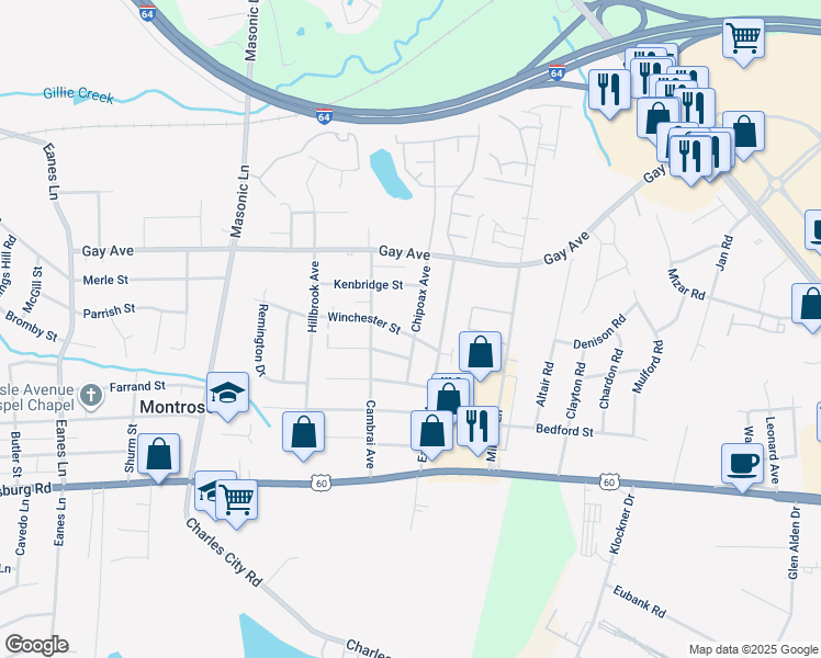 map of restaurants, bars, coffee shops, grocery stores, and more near 4612 Chipoax Avenue in Richmond