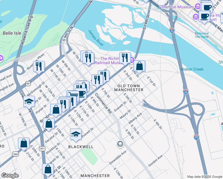 map of restaurants, bars, coffee shops, grocery stores, and more near 618 Decatur Street in Richmond