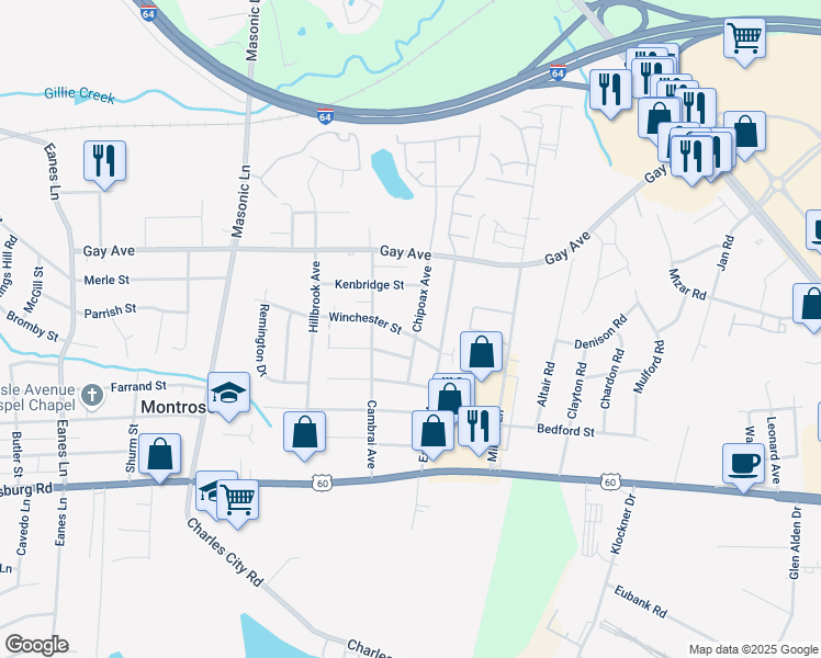 map of restaurants, bars, coffee shops, grocery stores, and more near 4612 Chipoax Avenue in Richmond