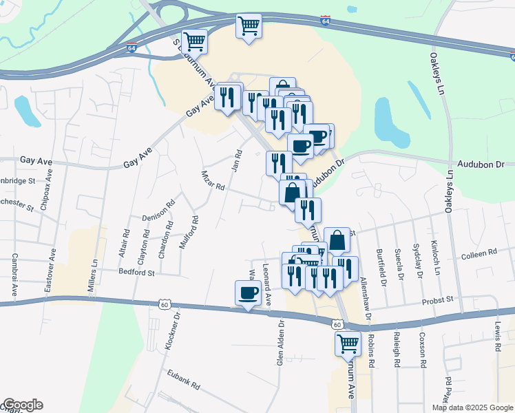 map of restaurants, bars, coffee shops, grocery stores, and more near 4123 East Wood Harbor Court in Richmond