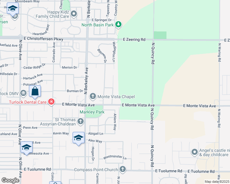 map of restaurants, bars, coffee shops, grocery stores, and more near 3280 Amethyst Way in Turlock