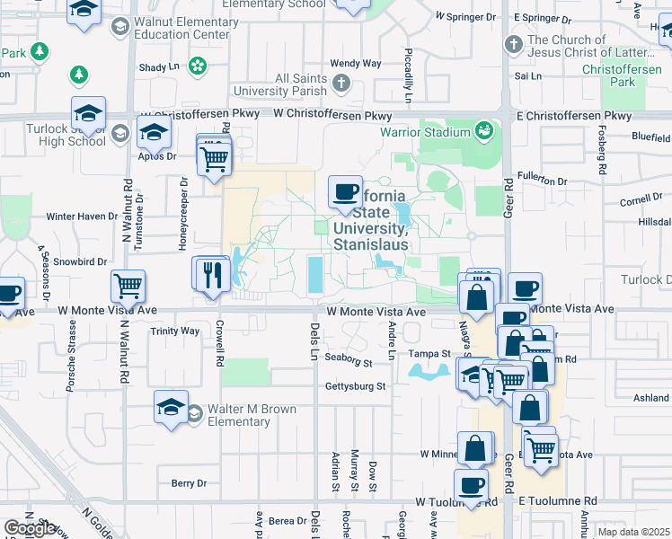 map of restaurants, bars, coffee shops, grocery stores, and more near in Turlock