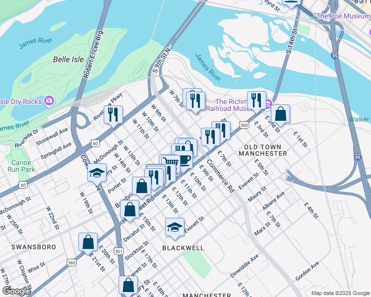 map of restaurants, bars, coffee shops, grocery stores, and more near 811 Bainbridge Street in Richmond