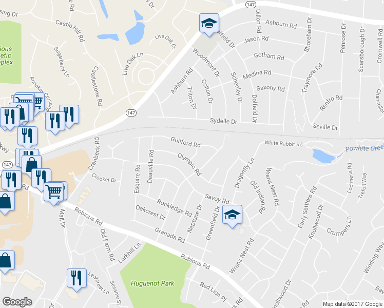 map of restaurants, bars, coffee shops, grocery stores, and more near 2112 Jarman Lane in Richmond