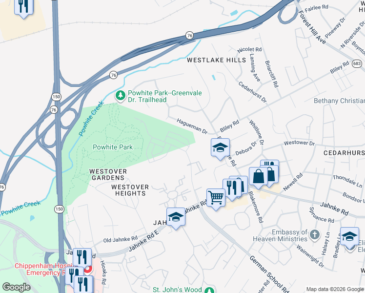 map of restaurants, bars, coffee shops, grocery stores, and more near 1629 Bilder Court in Richmond