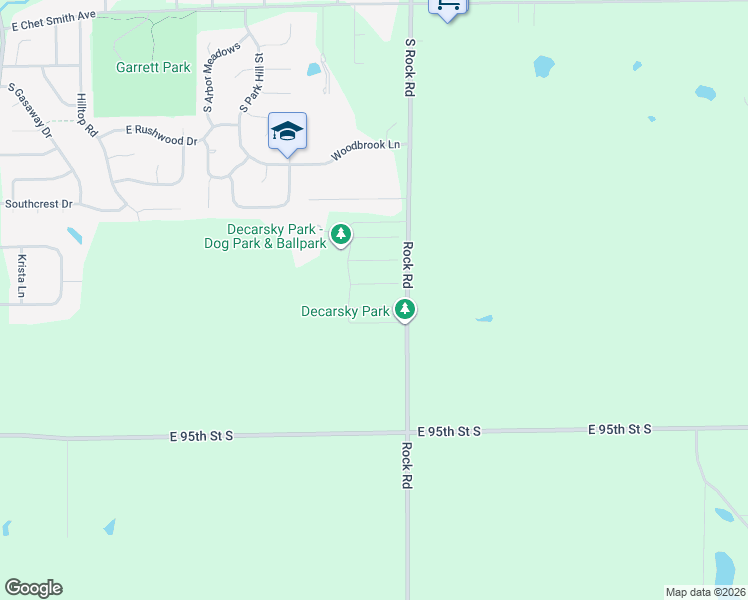 map of restaurants, bars, coffee shops, grocery stores, and more near 9601-9813 South Rock Road in Derby