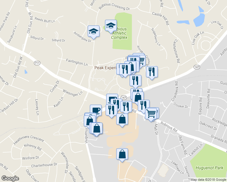 map of restaurants, bars, coffee shops, grocery stores, and more near 2000 Magnolia Grove Way in Midlothian