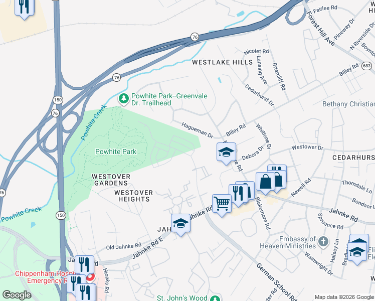 map of restaurants, bars, coffee shops, grocery stores, and more near 1629 Bilder Court in Richmond
