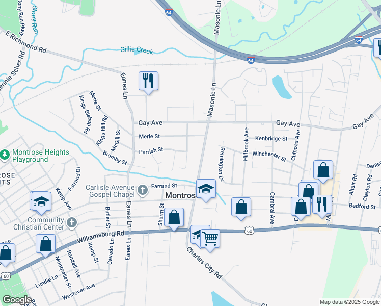 map of restaurants, bars, coffee shops, grocery stores, and more near 4701 Craddock Avenue in Richmond
