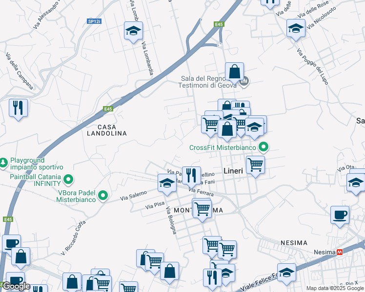 map of restaurants, bars, coffee shops, grocery stores, and more near 2/C Via Federico de Roberto in Lineri