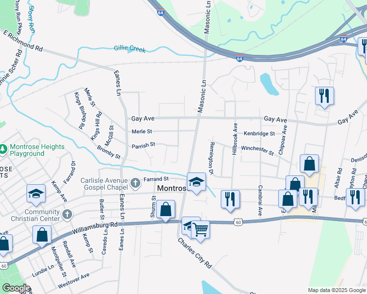 map of restaurants, bars, coffee shops, grocery stores, and more near 4701 Craddock Avenue in Richmond