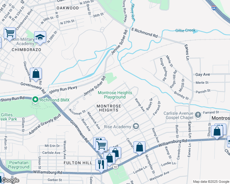 map of restaurants, bars, coffee shops, grocery stores, and more near 2201 Accomac Street in Richmond