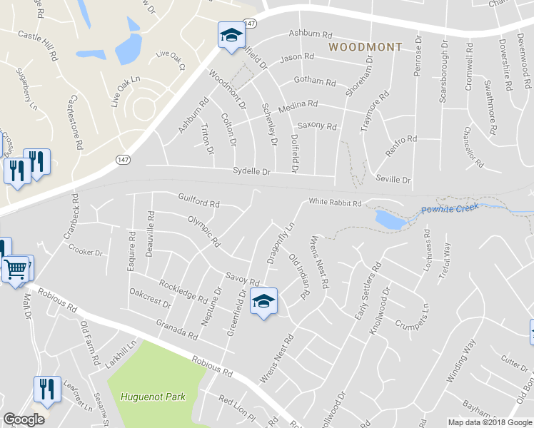 map of restaurants, bars, coffee shops, grocery stores, and more near 2290 Greenfield Drive in Richmond
