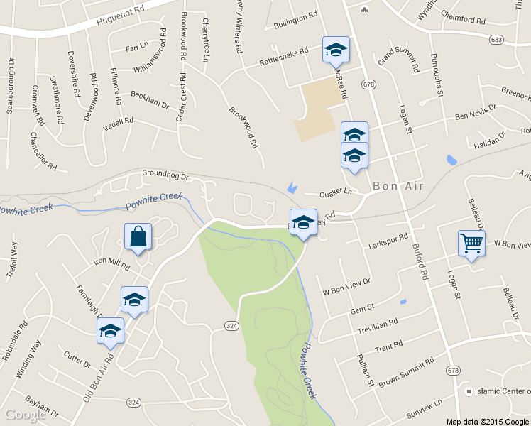 map of restaurants, bars, coffee shops, grocery stores, and more near 2108 Waters Mill Pointe in Richmond
